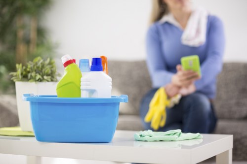 Technician cleaning a sofa in a Maida Vale home