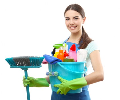 Professional cleaners carrying out an arranged household clean